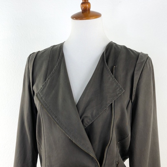 Astr Olive Size Zip Ruffle Shoulder Bomber Jacket - Picture 3 of 9